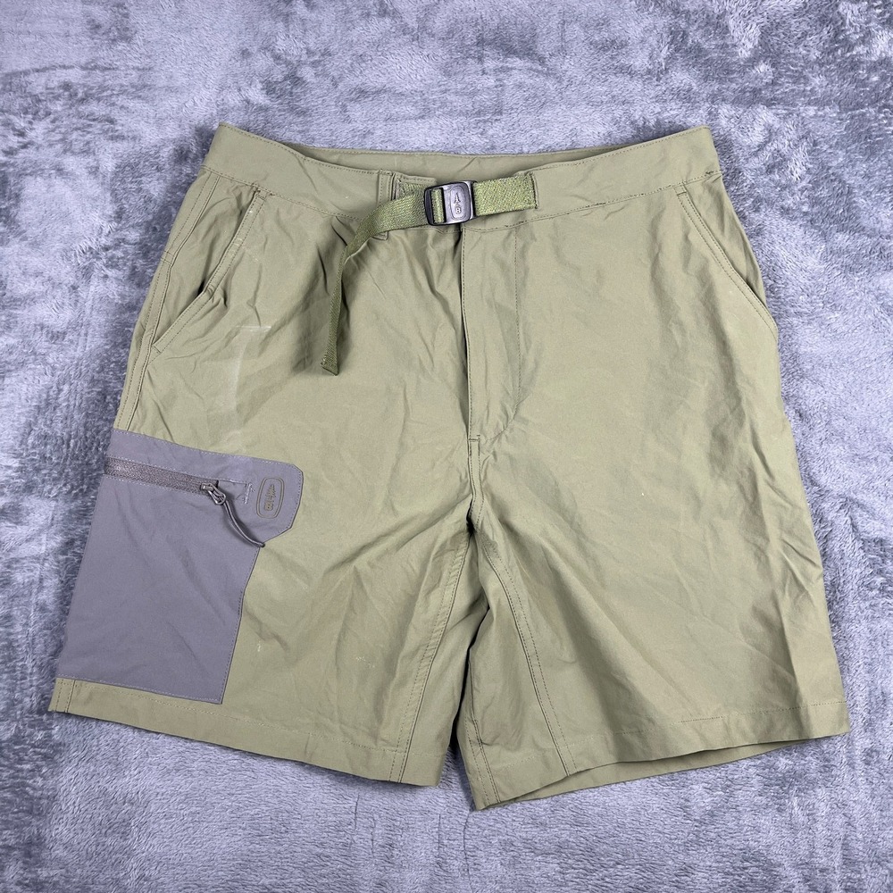 Bass Outdoor Cargo Shorts Mens Medium Olive Green Webbing Belt Hiking Camping